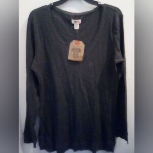 Route 66 Dark Gray 100% Cotton Waffle V-Neck Sweater Size XL